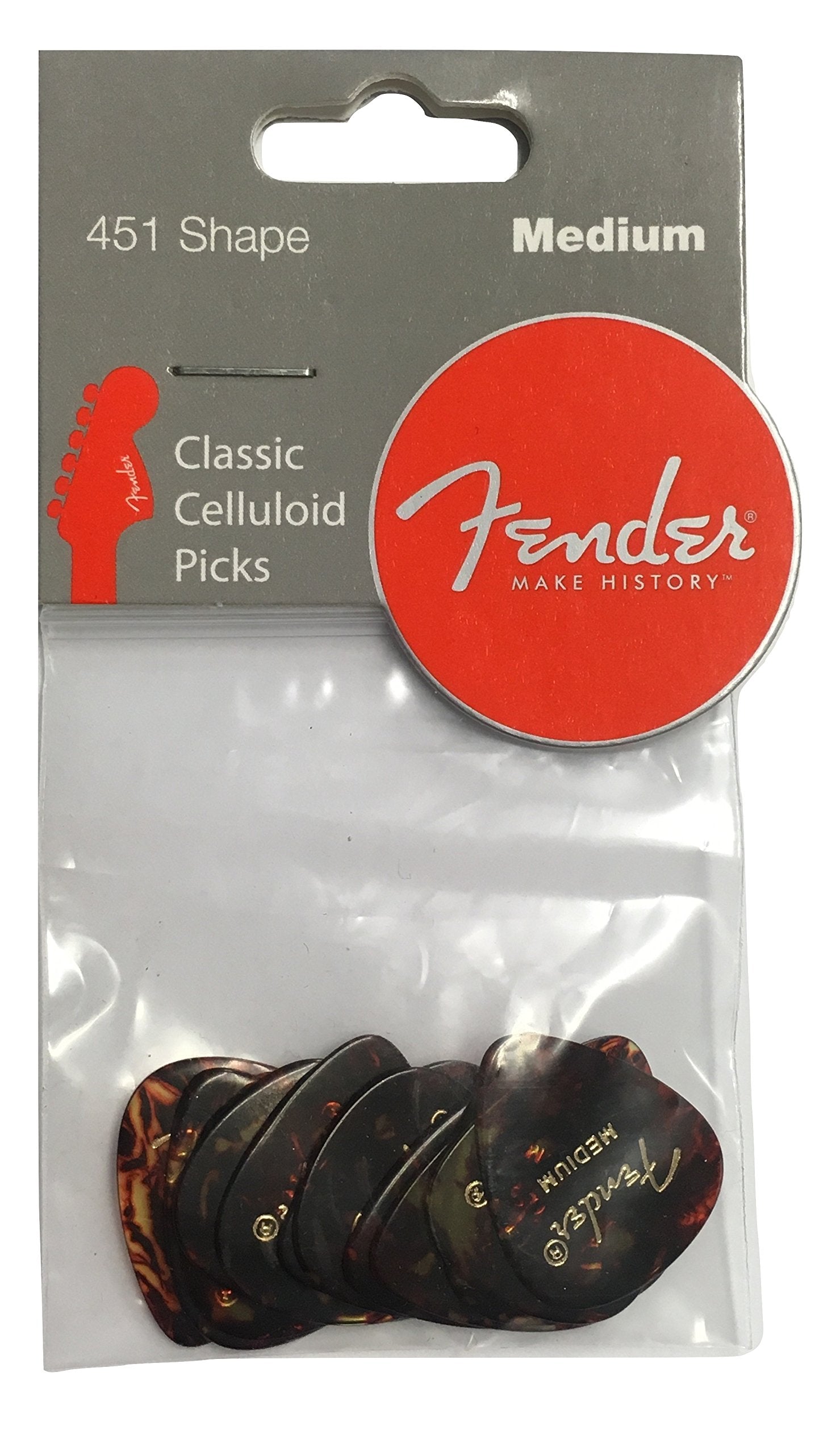 Fender Classic Celluloid Guitar Picks 451 Shape, Tortoise Shell, Medium, 12-Pack